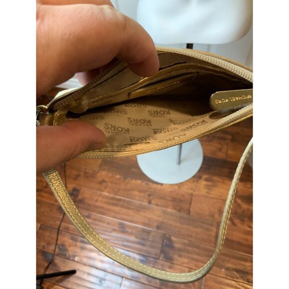 Michael Kors Gold Fabric Signature Monogram Embroidered Wristlet Wallet - Picture 4 of 4